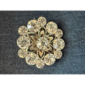 Vintage Clear Rhinestone Floral Brooch Silver Tone Mid Century Flower Pin